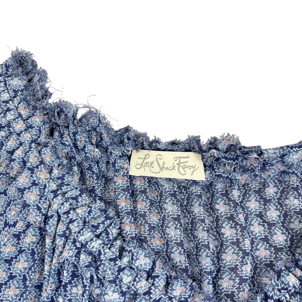 LoveShackFancy Blue Popover Mini Dress Long Sleeve Tiered Ruffle Size M - Picture 7 of 12